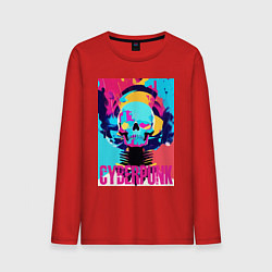 Лонгслив хлопковый мужской Cool skull - cyberpunk - pop art, цвет: красный