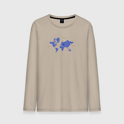 Лонгслив хлопковый мужской Синяя карта мира, цвет: миндальный