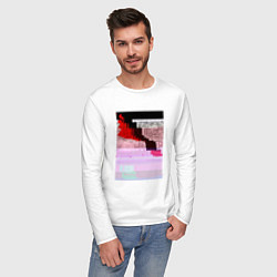 Лонгслив хлопковый мужской Abstract glitch, цвет: белый — фото 2