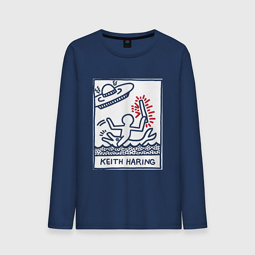 Мужской лонгслив Кит Харинг НЛО - картина поп арт / Тёмно-синий – фото 1