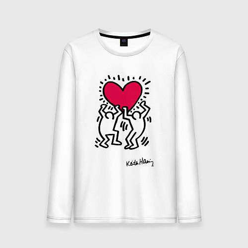 Мужской лонгслив Человечки с сердцем - поп арт Кит Харинг / Белый – фото 1