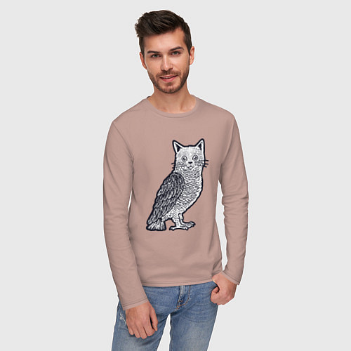 Мужской лонгслив Кошка сова / Пыльно-розовый – фото 3