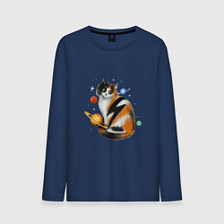 Мужской лонгслив Космическая кошка с планетами и молнией