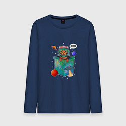 Лонгслив хлопковый мужской Кот космонавт в кармане, цвет: тёмно-синий