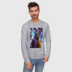 Лонгслив хлопковый мужской Cool hare - cyberpunk - metropolis, цвет: меланж — фото 2