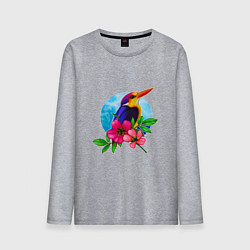 Лонгслив хлопковый мужской Тропическая птица в цветах, цвет: меланж