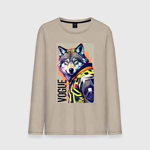 Мужской лонгслив Wolf fashionista - pop art / Миндальный – фото 1