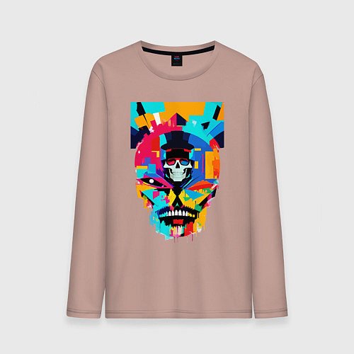 Мужской лонгслив Funny skull - pop art / Пыльно-розовый – фото 1