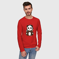 Лонгслив хлопковый мужской Странная панда, цвет: красный — фото 2