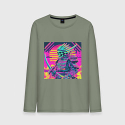 Мужской лонгслив Кислотный самурай скелет в стиле retrowave