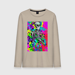 Лонгслив хлопковый мужской Funny skeleton - pop art, цвет: миндальный