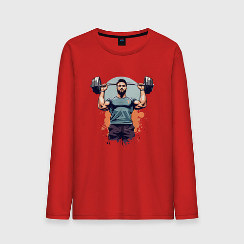 Мужской лонгслив Мужчина штангист / Красный – фото 1
