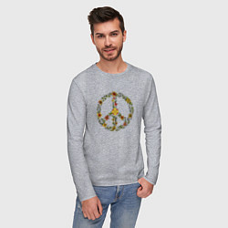 Лонгслив хлопковый мужской Пацифик знак хиппи цветы, цвет: меланж — фото 2
