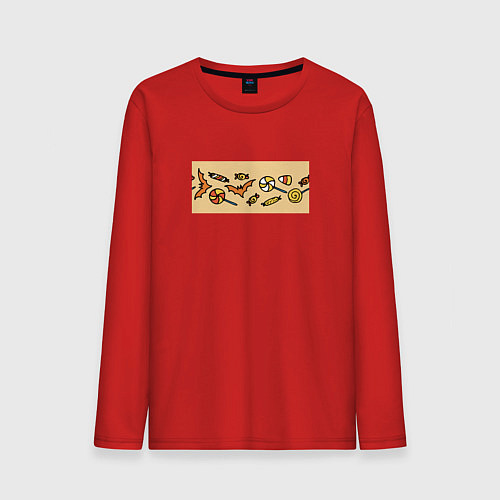 Мужской лонгслив Хэллоуин конфеты и летучие мыши / Красный – фото 1