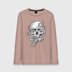 Лонгслив хлопковый мужской Skull octopus, цвет: пыльно-розовый