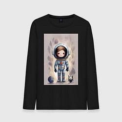 Лонгслив хлопковый мужской Милый маленький космонавт - нейросеть, цвет: черный