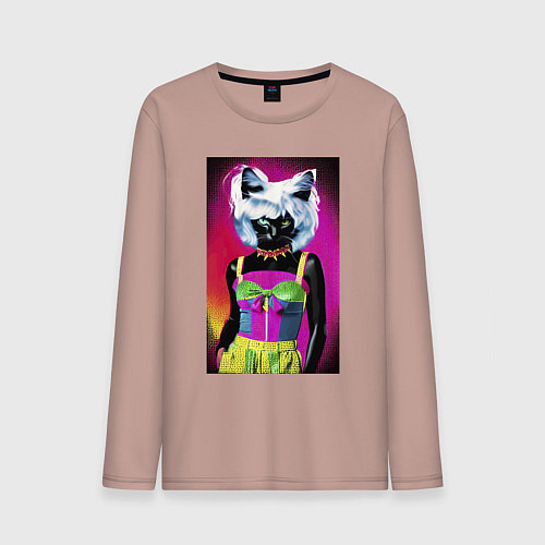 Мужской лонгслив Cat fashionista - pop art - neural network / Пыльно-розовый – фото 1