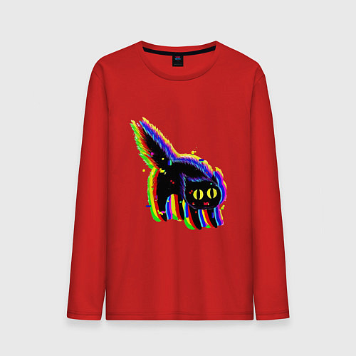 Мужской лонгслив Глюк кот - Technical Glitch / Красный – фото 1