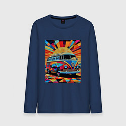 Лонгслив хлопковый мужской В машине на отдых, цвет: тёмно-синий