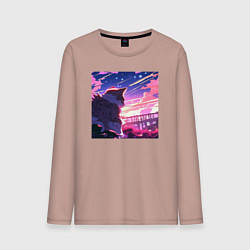 Мужской лонгслив Аниме пейзаж с котом