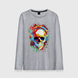Лонгслив хлопковый мужской Красочный череп в очках, цвет: меланж
