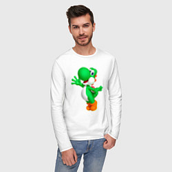 Лонгслив хлопковый мужской Йоши приветствует, цвет: белый — фото 2