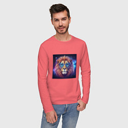 Лонгслив хлопковый мужской Космический лев в очках, цвет: коралловый — фото 2