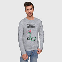 Лонгслив хлопковый мужской Змея в шкуре зайца прикольная, цвет: меланж — фото 2
