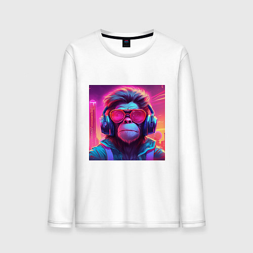 Мужской лонгслив Обезьяна в неоновых очках / Белый – фото 1