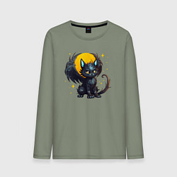 Лонгслив хлопковый мужской Cat dragon, цвет: авокадо