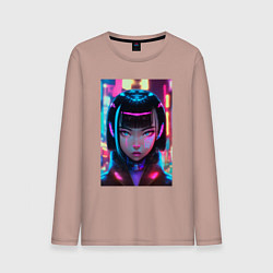 Мужской лонгслив Девушка киберпанк с черными волосами