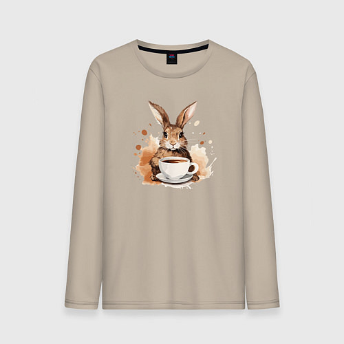 Мужской лонгслив Милый кофейный зайчик / Миндальный – фото 1