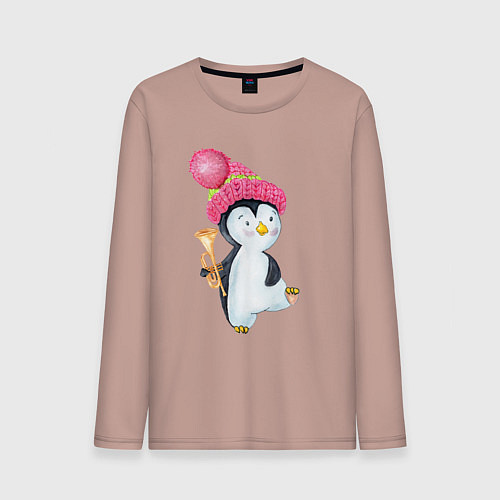 Мужской лонгслив Пингвин с трубой / Пыльно-розовый – фото 1