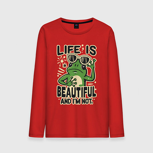 Мужской лонгслив Жизнь прекрасна, а я нет / Красный – фото 1