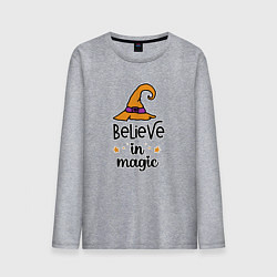 Лонгслив хлопковый мужской Believe in magic ведьмина шляпа хэллоуин, цвет: меланж