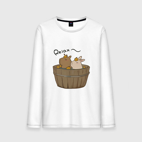 Мужской лонгслив Милая капибара с зайчиком и апельсинкой / Белый – фото 1