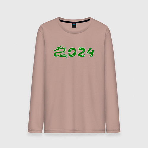Мужской лонгслив Зеленый дракон 2024 деревянный / Пыльно-розовый – фото 1