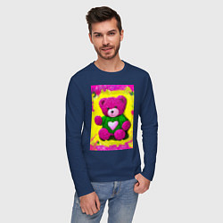 Лонгслив хлопковый мужской Розовый мишка плюшевый, цвет: тёмно-синий — фото 2