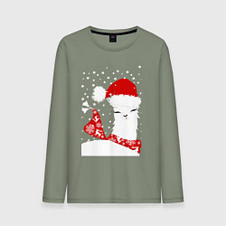 Мужской лонгслив Лама в шапочке и шарфе