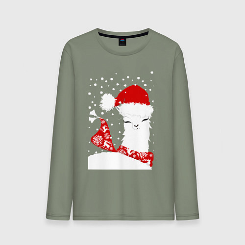 Мужской лонгслив Лама в шапочке и шарфе / Авокадо – фото 1