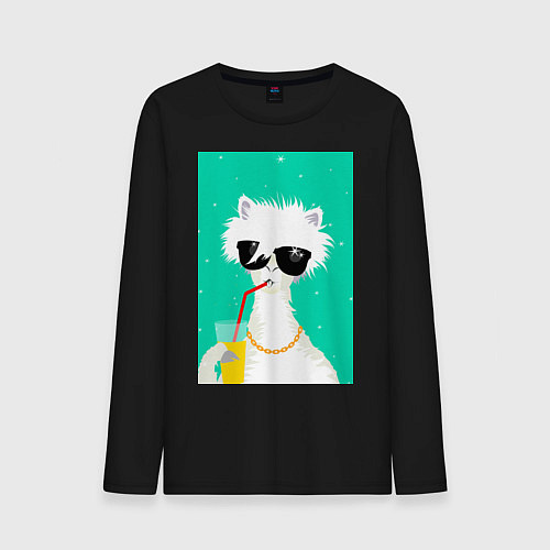 Мужской лонгслив Лама-альпака на чиле с бокалом / Черный – фото 1