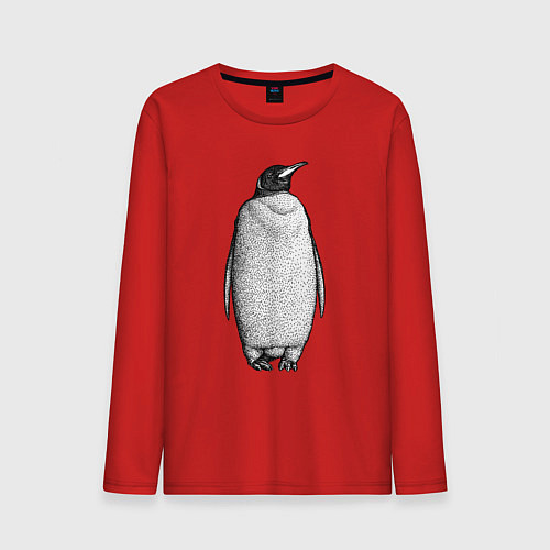 Мужской лонгслив Пингвин стоит анфас / Красный – фото 1