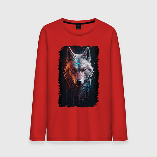 Мужской лонгслив Психоделический волк / Красный – фото 1