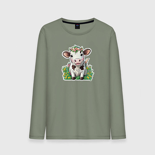 Мужской лонгслив Коровка в весенних цветах / Авокадо – фото 1