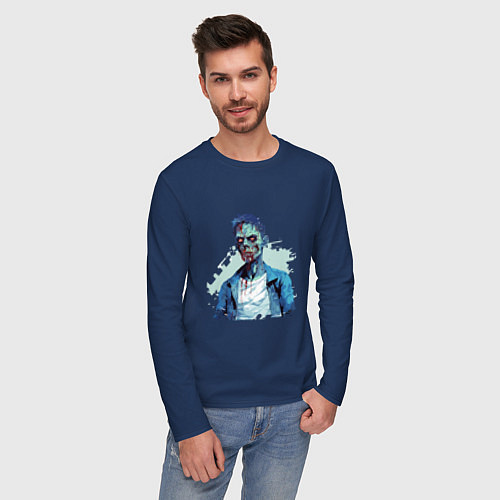 Мужской лонгслив Зомби в рубашке / Тёмно-синий – фото 3