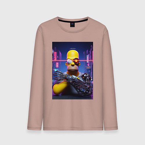 Мужской лонгслив Cyber Homer Simpson - ai art / Пыльно-розовый – фото 1