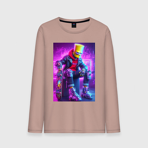 Мужской лонгслив Барт Симпсон крутой скейтбордист - нейросеть / Пыльно-розовый – фото 1