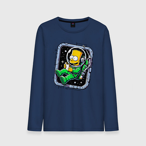 Мужской лонгслив Барт Симпсон с сэндвичем в космосе - нейросеть / Тёмно-синий – фото 1