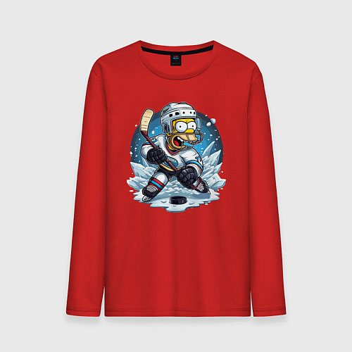 Мужской лонгслив Гомер Симпсон - хоккейный нападающий / Красный – фото 1