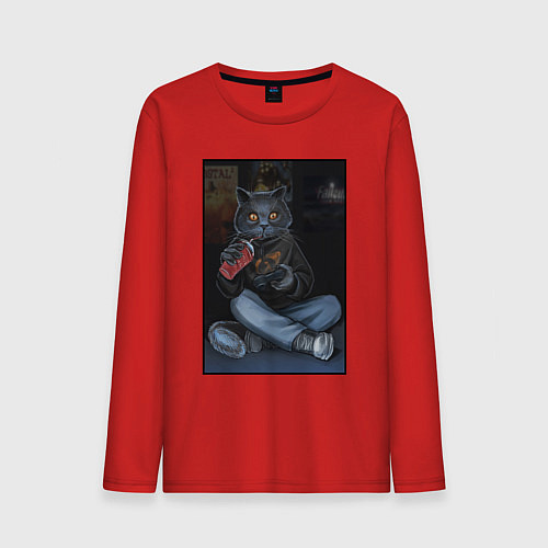 Мужской лонгслив Кот - задрот / Красный – фото 1